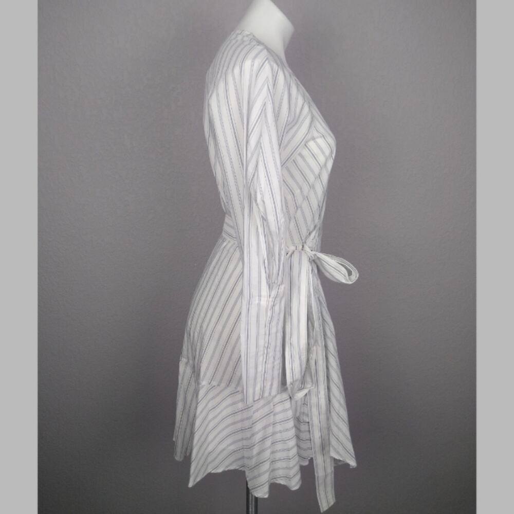 A.L.C. Enzo Striped Puff Sleeve Wrap Dress Size 6 Flaw - Picture 3 of 16